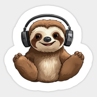 Cute Sloth Wearing Headphones Sticker